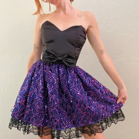 Vintage 1980's Jessica McClintock Gunne Sax Strapless Tulle Cocktail Dress - Picture 3 of 13